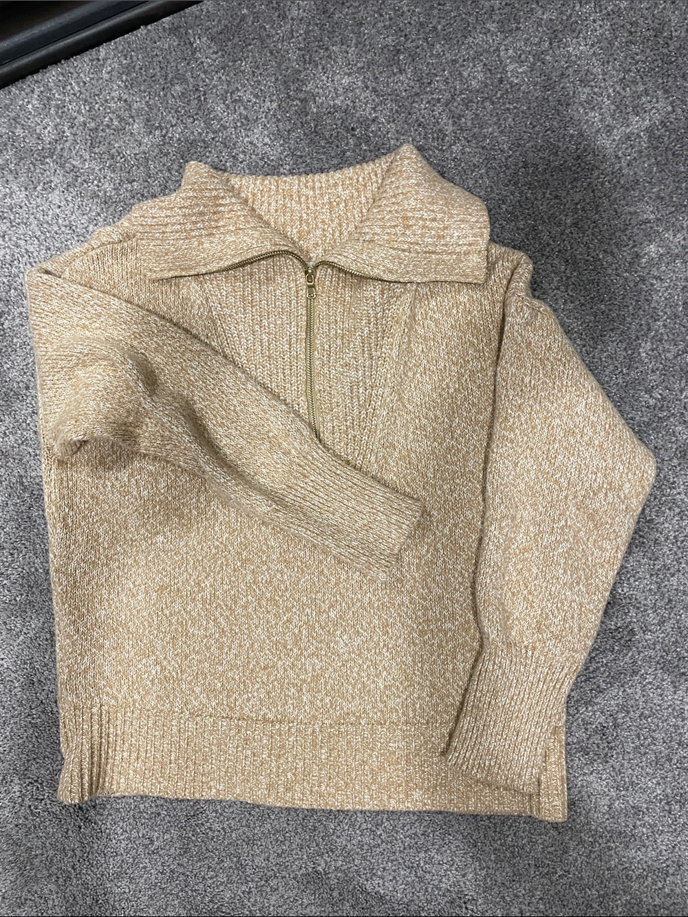 LOFT Marled Half-Zip Turtleneck Sweater in Beige